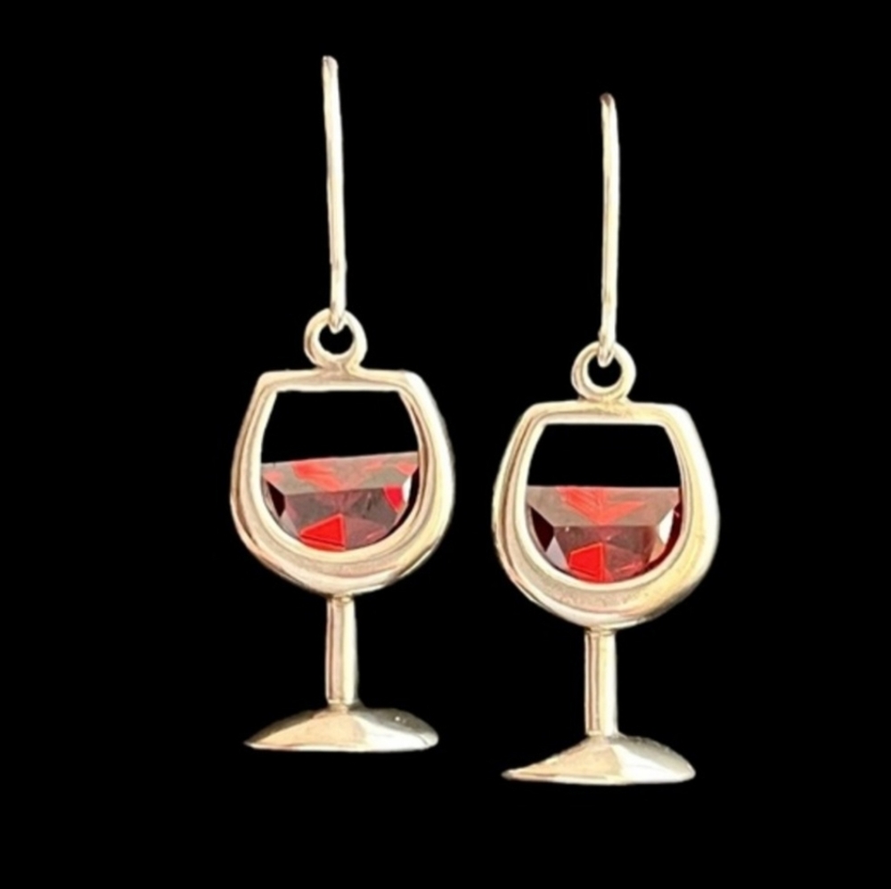 Silpada 925 Sterling Red Wine Glass Earrings W1004